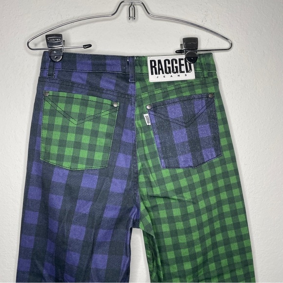 The Ragged Priest Jeans Hyde Straight Leg Split Check Print Green Purple SZ 26 - Picture 9 of 14
